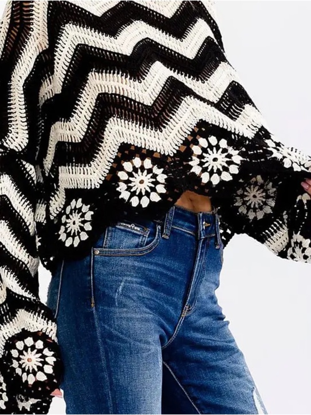 Crochet Chevron Bell Sleeved Knit Top